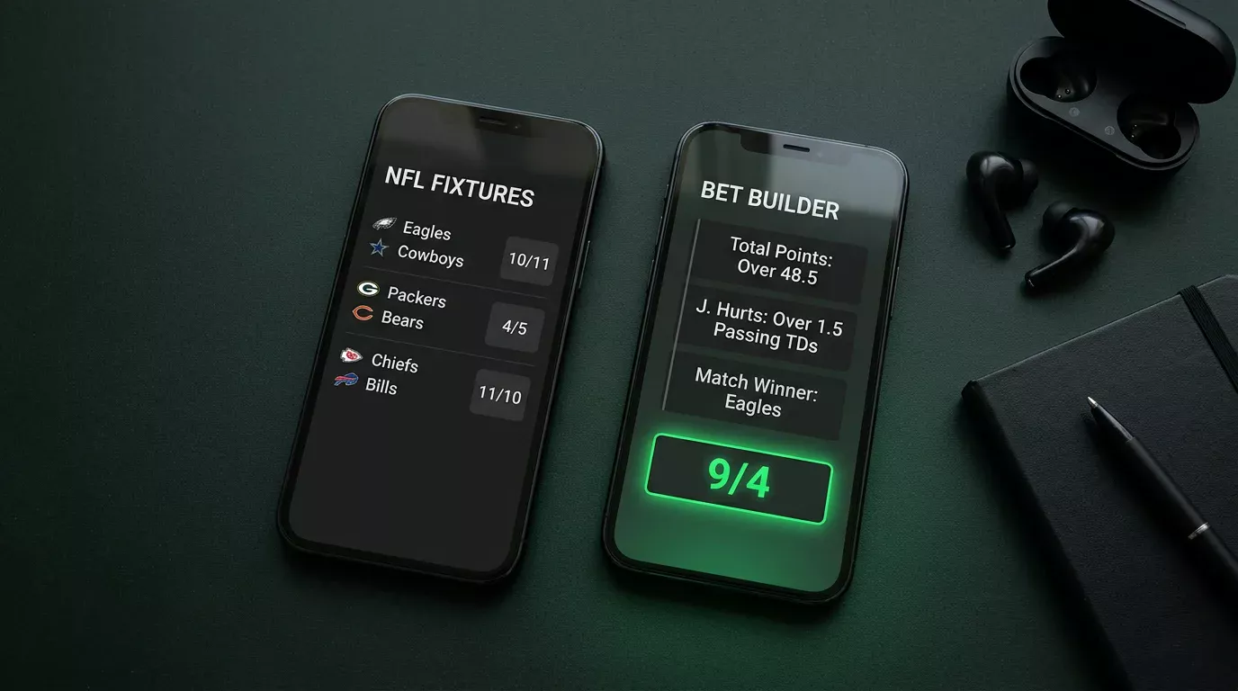 NFL betting odds and bet builder interface on a UK sportsbook mobile app